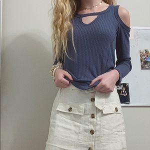 Cobalt blue long sleeve with cut out shoulders